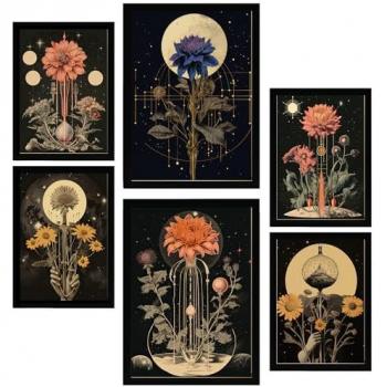 Set de 6 Pósters Surrealistas Esotéricos para Decoración de Paredes - Ilustraciones en A3 y A4 Sin Marco