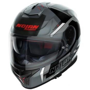 Nolan Casco Integral N80-8 Wanted N-Com Gris-Blanco-Negro con diseño aerodinámico, sistema de ventilación avanzado, interior desmontable y lavable, visera anti-rayaduras, homologación ECE 22