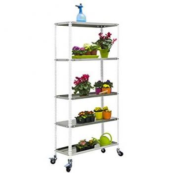 Estantería Simonrack SIMONGARDEN Comfort Mob. 5/300 Blanco/GALVA, Estantería con Ruedas para Jardín, Grande, 5 Niveles, Capacidad de Carga 75 kg, Material
