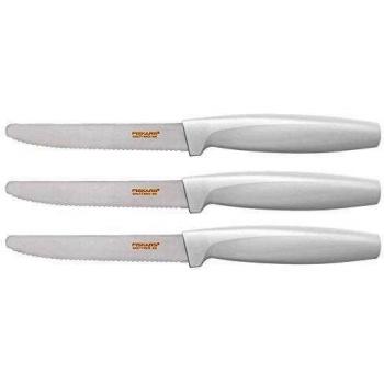 Fiskars Set de cuchillos de mesa 3 unidades, Longitud total: 24 cm, Acero de calidad/Plástico, Blanco, Functional Form, 1015988