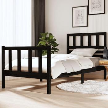 Estructura de cama individual de madera maciza negra 90x190 cm