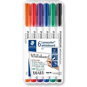 Rotuladores lumocolor whiteboard Staedtler 301WP6 - Marcador de pizarra blanca, punta de 1 mm, estuche de 6 colores variados