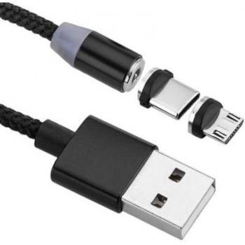 Cable de Carga 2 en 1 USB-A 2.0 Macho a Conectores Magnéticos USB-C y Micro USB Trenzado 1 m - BeMatik