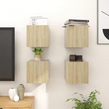 Mueble de salón de pared vidaXL 4 uds color roble Sonoma 30,5x30x30 cm, Mueble TV, Mueble Televisor, Mesa de TV