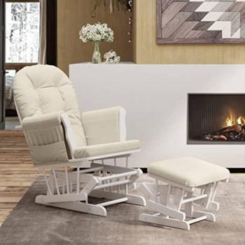 Sillón de lactancia con taburete en tela blanco crema vidaXL