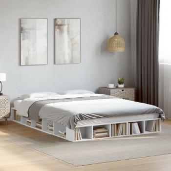 Cama con estructura de madera de ingeniería blanca, dimensiones 160x200 cm, fabricada en madera multicapa