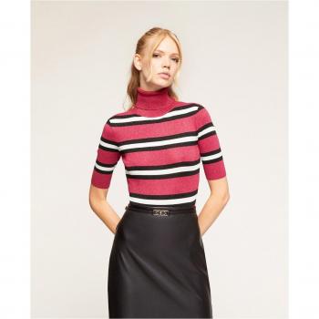 Jersey de mujer con cuello cisne de lúrex a rayas