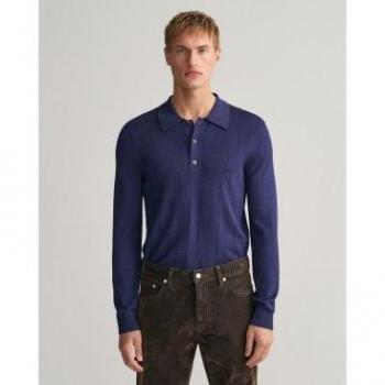 Jersey tipo polo de viscosa Shiny para hombre Gant marino