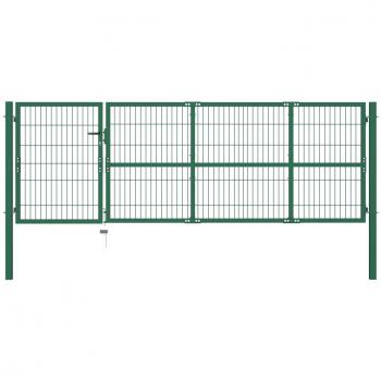 Puerta de valla con estacas 350x100 cm en acero verde