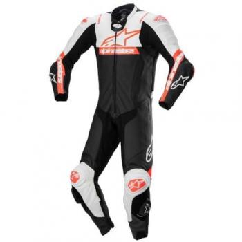 Mono de Moto Alpinestars Missile V2 Ward 1 PC Perforado Negro-Blanco-Rojo Fluo, Traje de cuero de una pieza, Talla 46