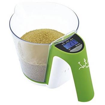 Jata Hogar 766 Balanza electrónica con Jarra extraíble, Capacidad 2kg, Acero Inoxidable, Verde y Blanco