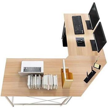 sogesfurniture Escritorio de Computadora en Forma de L, 150cm + 150cm Mesa de Ordenador Mesa de Estudio Estación de Trabajo, Mesa Esquinera para Casa, Oficina, Arce Blanco LD-Z01MO-BH