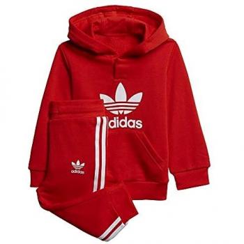 adidas Hoodie Set Tracksuit, Red/White, 3-4A Unisex-Child