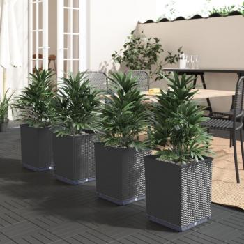 vidaXL Black Polypropylene Planters Set of 4 - 30x30x37 cm (11.8x11.8x14.6)