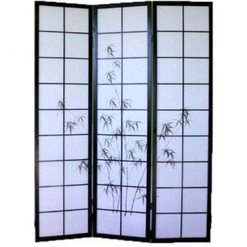 Biombo japonés de madera negro con diseño de bambú - 3 paneles - PEGANE