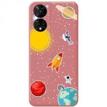 Funda de Silicona Líquida Rosa para TCL 50 5G con Diseño Espacio y Dibujos