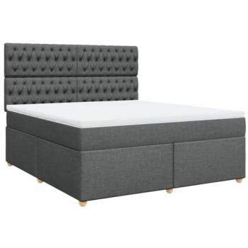 Cama box spring con colchón de muelles, tela gris oscuro, 180x200 cm
