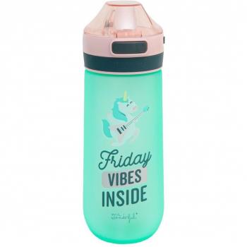 Botella con diseño y mensaje Mr Wonderful Friday Vibes Inside, dimensiones 8x8x11 cm