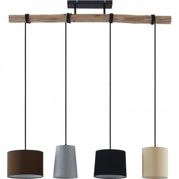 Lámpara colgante Lindby Amilia de tela, 4 luces E27, color marrón, fabricada en madera para salón y comedor
