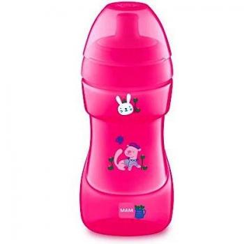 MAM Sports Cup D112 - Vaso de Aprendizaje Antiderrame Válvula de Control de Flujo, 330ml, Taza Antigoteo fácil de sujetar, para Bebé a partir de 12+ meses, Rosa