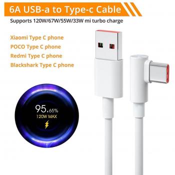 Fonken Cable de carga rápida USB Tipo C 120W 6A con codo de 90 grados para Mi 12, 11 Pro, Poco F4, Redmi K50 y Black Shark