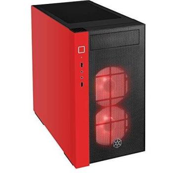 Caja ATX Silverstone RL08 - Carcasa de Sobremesa para PC con Panel Lateral de Cristal Templado y Iluminación RGB en Color Rojo