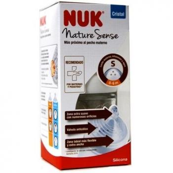 Biberón de Cristal Nuk Nature Sense con Tetina de Silicona para 0-6 Meses, 120 ml
