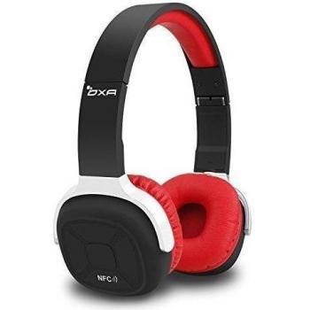 Auriculares Inalámbricos Bluetooth, OXA cancelación de ruido plegable Sport auriculares con micrófono, NFC y podómetro para dispositivos smartphone de televisión, Hasta 180 horas Tiempo de espera, Negro y rojo