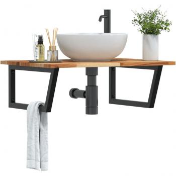 Estante de lavabo de pared acero y madera maciza de acacia Marrón