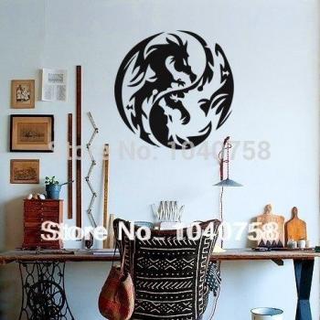 Adhesivo mural decorativo, diseño de dragones y ying-yang
