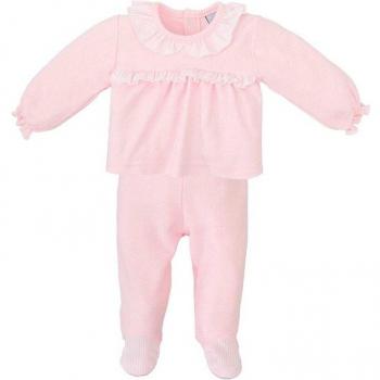 Conjunto de bebé niña en color rosa de camiseta y polaina de algodón liso