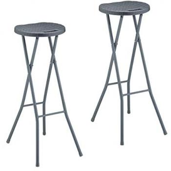Set de 2 Taburetes Altos Plegables para Cocina y Bar, Plástico y Acero, Diseño Gris, 80 x 34 x 45 cm