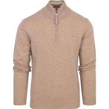 Gant Superfine Lambswool Half Zip Pullover Sweater - Beige - XL