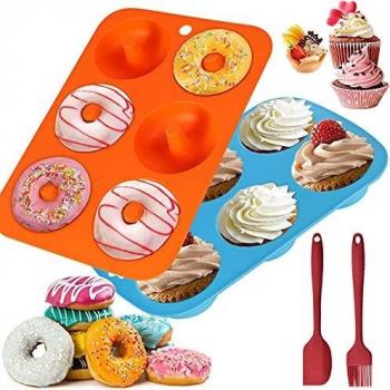 TOOP Moldes de silicona para donuts, 2 unidades, 6 cavidades, antiadherentes y aptos para lavavajillas, aptos para microondas para 6 donuts, bagels, muffins