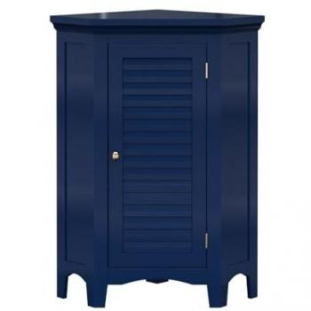 Navy Blue Freestanding Corner Floor Cabinet with Faux Louvered Door - Teamson Home