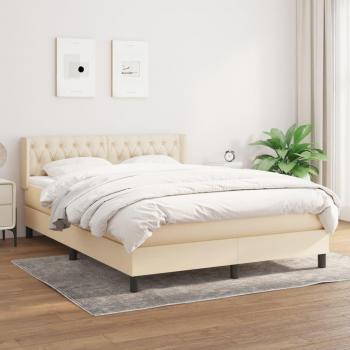 Cama Box Spring con Colchón de Tela Color Crema 140x200 cm