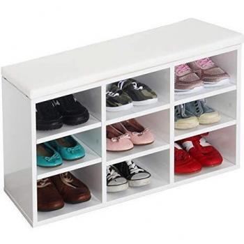 RICOO Banco Zapatero con Asiento 79 x 49 x 30 cm Mueble recibidor Blanco – Organizador Zapatos WM035-W-W