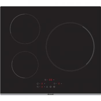 Placa vitrocerámica Brandt BPI6389B con 3 zonas de cocción, color negro