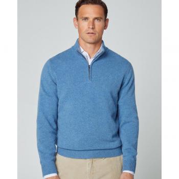 Hackett Men's Lambswool Half-Zip Sweater in Steel Blue