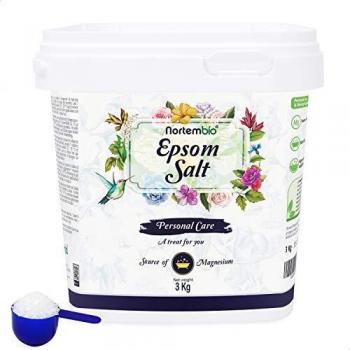 Sal de Epsom 3 kg. Nortembio - Fuente Concentrada de Magnesio Natural, Hidratante con Vitamina C y E, 100% Pura para Pieles Sensibles