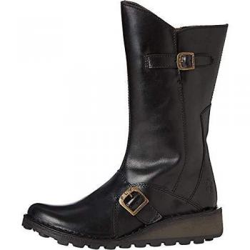 Botas de Cuero Negras para Mujer Fly London Mes 2 con Tacón Bajo y Cierre Lateral