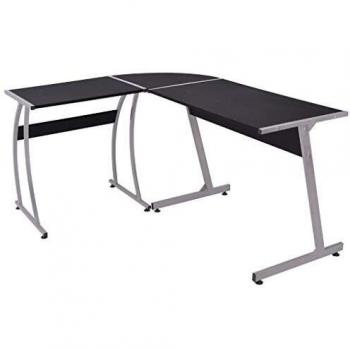 Elegant Black L-Shaped Corner Desk with Spacious Design