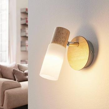 Lindby Foco de madera Christoph con pantalla blanca, tipo de producto: foco tradicional, características: color marrón, hecho de madera e.o., adecuado para dormitorio, 1 llama E14