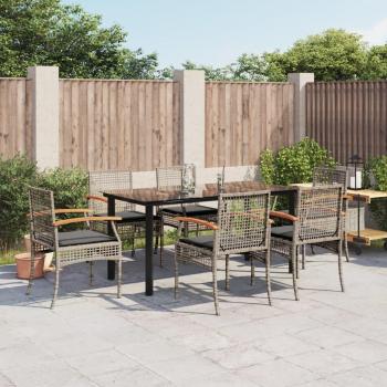 7-Piece Grey Poly Rattan Garden Dining Set with Cushions