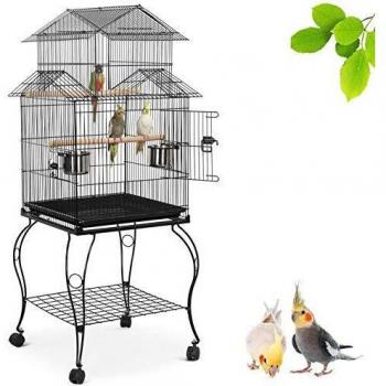 Jaula para Pájaros con Ruedas y Soporte de Metal y Madera 59 x 59 x 139,5 cm