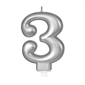 Vela Metalizada Plata Nº 3, de 8 cm.
