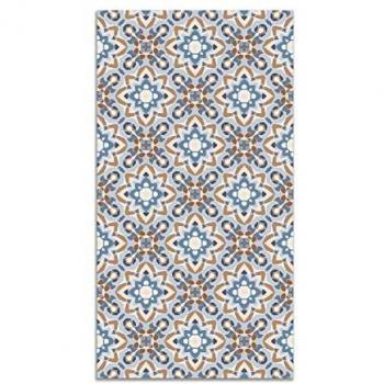 Alfombra Vinílica Antideslizante e Ignífuga Azul Floreada 80x200 cm - Alfombra para Cocina y Salón con Diseño de Azulejo Oriental