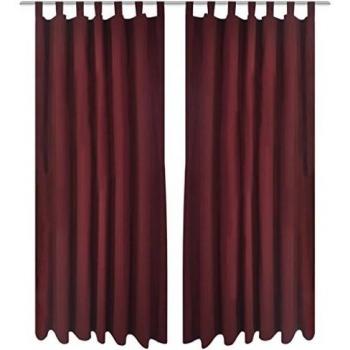 vidaXL 2X Cortinas Micro-Satinadas con Trabillas Burdeos Separador 140x225 cm