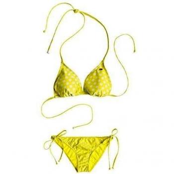 Roxy Tiki Tri & Tie Side Pant - Traje de baño de dos piezas para mujer, diseño Optic Nature Big Dot Limeade, talla XS