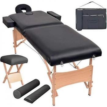 Folding Black Massage Table and Stool Set, 2 Zones, 10 cm Thick